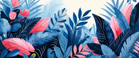 Muurstickers Vibrant blue and pink foliage in a stylized design © artem