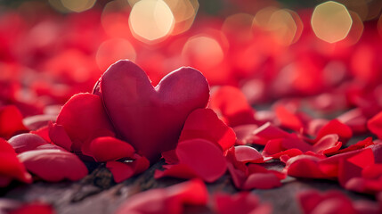 Love blossoms in the great outdoors as a heart shaped pillow rests upon a bed of delicate rose petals, creating a romantic and enchanting scene for valentine's day