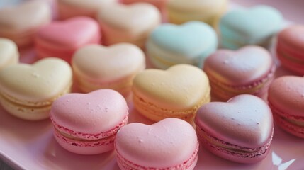 heart-shaped macarons with a glossy finish generative ai