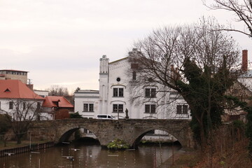 river and bridge and buildings