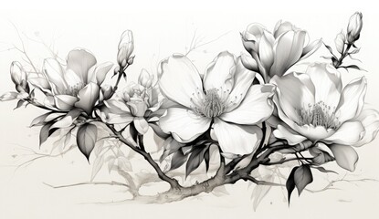 A beautiful monochrome illustration of a magnolia flower, perfect for various design projects