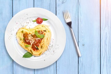 Pasta spaghetti tasty dish with tomato sauce