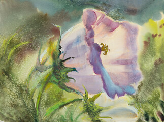 Abstract Watercolor painting of blooming spring bellflower - 712712321