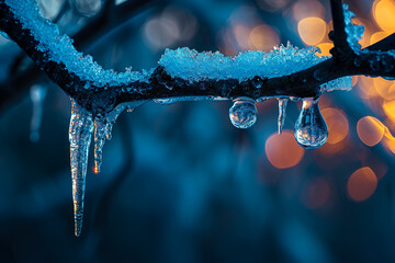 icicle with a drop and a shine - obrazy, fototapety, plakaty