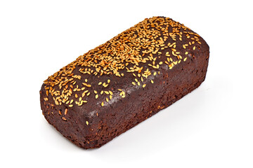 Rye bread with seeds, isolated on white background.