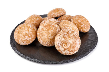 Classic gingerbread cookies isolated on white background.