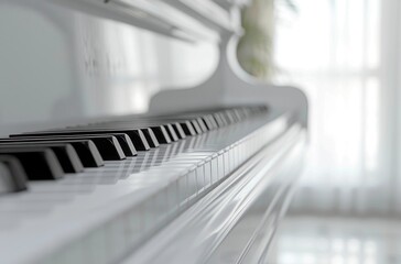 a close up of a white piano in a white room