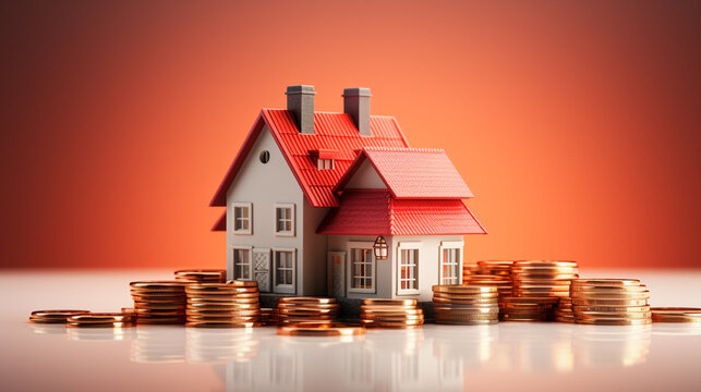 Saving money for home , Home insurance realistically photo concept , blur background , Generate AI