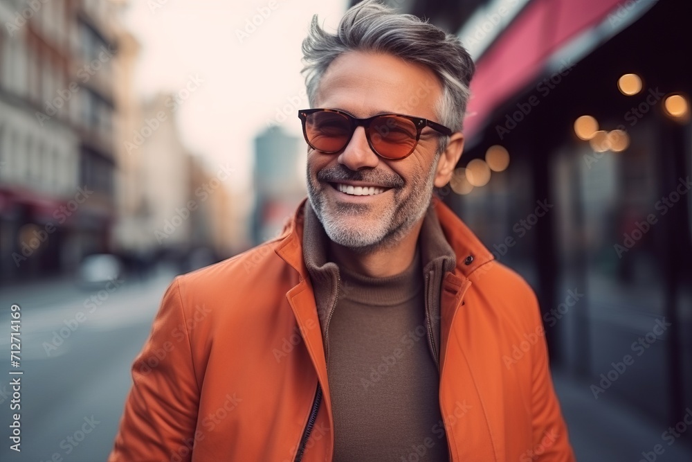 Canvas Prints Portrait of a handsome middle-aged man wearing sunglasses and coat.