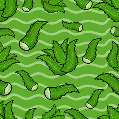 Aloe Vera Seamless Pattern in Cartoon Style. Perfect For Background, Backdrop, Wallpaper and Cover Packaging.