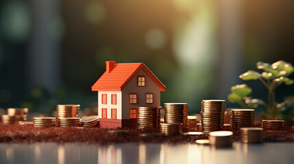 Fototapeta na wymiar Saving money for home , Home insurance realistically photo concept , blur background , Generate AI