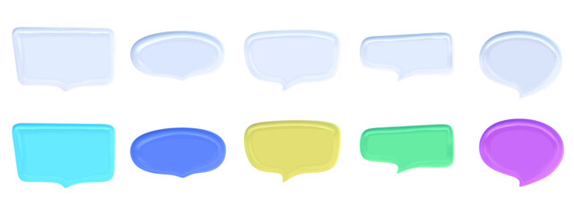 3d speech balloon set for text. Cloud for message talk. Speak dialog box. 3d vector render.