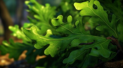 Fototapeta na wymiar green branches, oak leaves