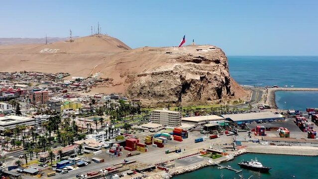 Aerial view of Morro de Arica is a steep hill located in the Chilean city Arica