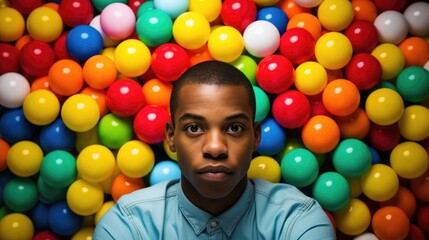 Fototapeta na wymiar Looking cool young black man face on vibrant balls background