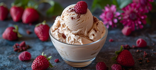 chocolate ice cream with raspberries