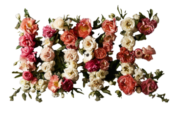 Floral Love Typography - Blossoming Affection Text on Transparent Background