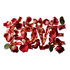 Romantic Love Script Composed of Rose Petals - Transparent Background