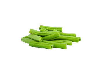 Bunch of fresh green beans cut isolated on white background with PNG.