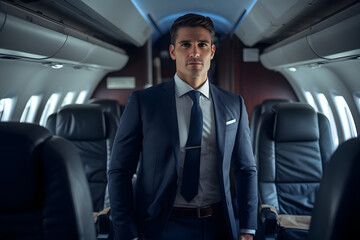 Businessman inside an airplane