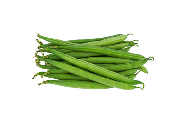 Bunch of fresh green beans cut isolated on white background with PNG.