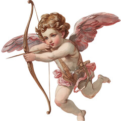Charming Vintage Cupid Illustration - Watercolor Painting with Transparent Background