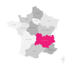 Auvergne-Rhone-Alpes - map of administrative division, region, pink highlighted in map of France