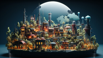 Naklejka premium City of Illumination: An Industrial Oasis Embracing Energy, Technology and Progress amidst the Night, generative AI