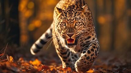 Majestic amur leopard portrait in natural habitat, wildlife photography - obrazy, fototapety, plakaty
