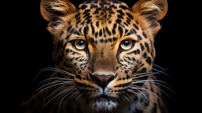 Majestic amur leopard portrait isolated on black background wildlife conservation image