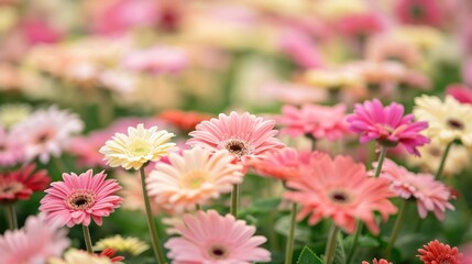 gerbera daisies, forming a stunning and cheerful floral background generative ai