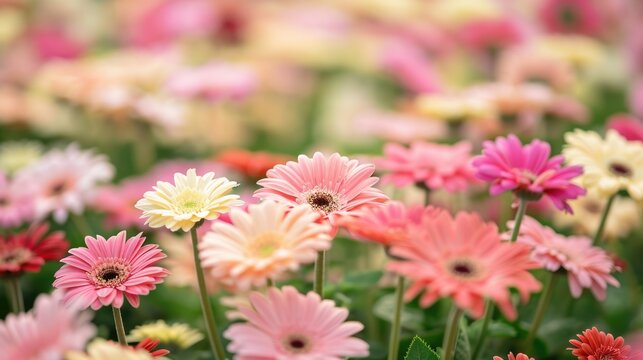 gerbera daisies, forming a stunning and cheerful floral background generative ai