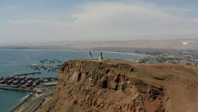 Aerial view of Morro de Arica is a steep hill located in the Chilean city Arica