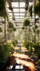 large glass greenhouse, winter garden