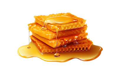 Stack of honeycombs with liquid honey, isolated on white background. - obrazy, fototapety, plakaty