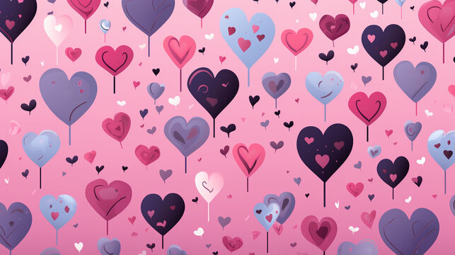 Romantic seamless pattern with cute images of hearts on a pink background , Generate AI