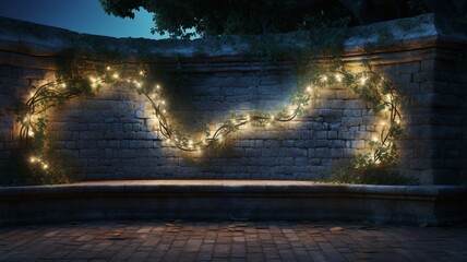 Heart A pair of intertwined ivy vines forming a natural heart shape on an ancient stone wall, bathed in the soft glow of moonlight -Generative Ai