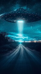 Alien Flying Over Road at Night, Extraterrestrial