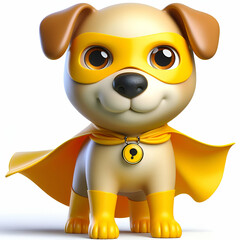 Obraz premium 3d Superhero dog with yellow cape and mask isolated on white background