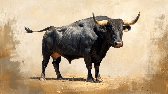 a painting ofa black bull 