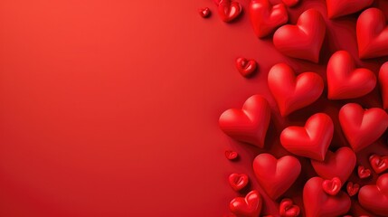 Valentine day background with red hearts, top view . copy space