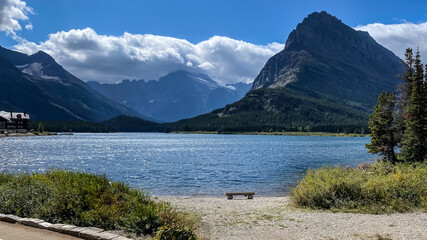Swiftcurrent Lake and Hotel in Many Glacier of Glacier National Park