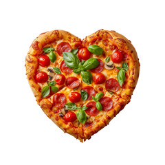 Pizza in the shape of a heart isolated on a transparent background. PNG file. 