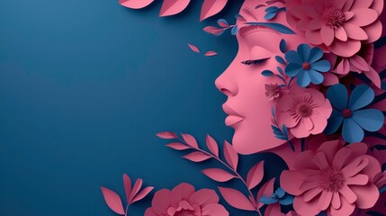 8 March International Women's Day Illustration Concept. Paper Cutout Girl Face. Woman Head Illustration from Side View Happy Women's Day. Template for UI, Web, Banner, or Greeting Card.