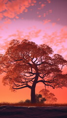 Fototapeta na wymiar big tree at sunset