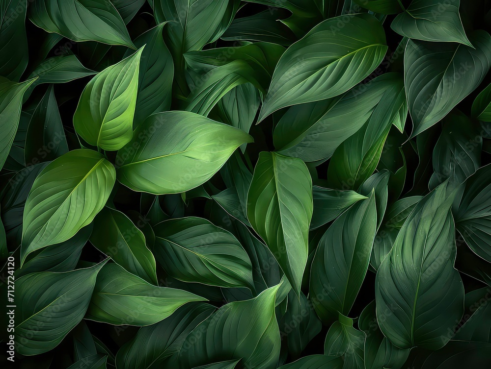 Wall mural leaves of Spathiphyllum cannifolium, abstract green texture, nature background, tropical leaf