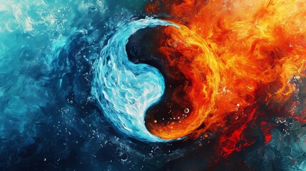 Painting of Fire and Water Yin Yang - obrazy, fototapety, plakaty