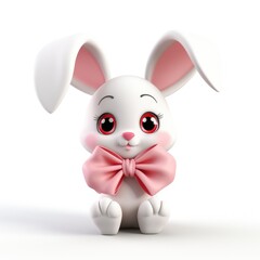 3d cute hare rabbit character with bow. Present. Animal. children's places. print. Easter. cartoon Valentine's Day concept
