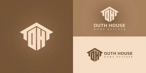 Abstract initial letter OH or HO logo in brown color presented with multiple background colors. The logo is also suitable for home building company logo design inspiration template - obrazy, fototapety, plakaty