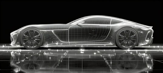 drawing of a modern car on a black background